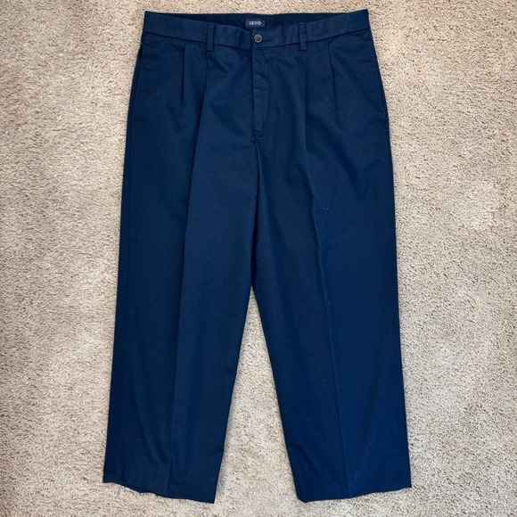 IZOD Pants Men's (36x27 Actual) Blue Pleated Cotton Casual Dress Trousers - Picture 1 of 10